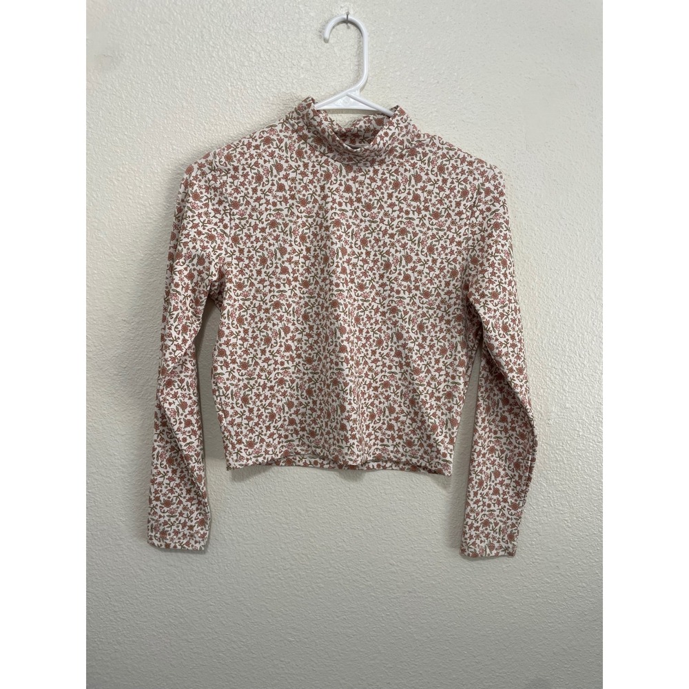 Kavala Floral Mock Neck Activewear Top Womens Medium Pink Cropped Excellent